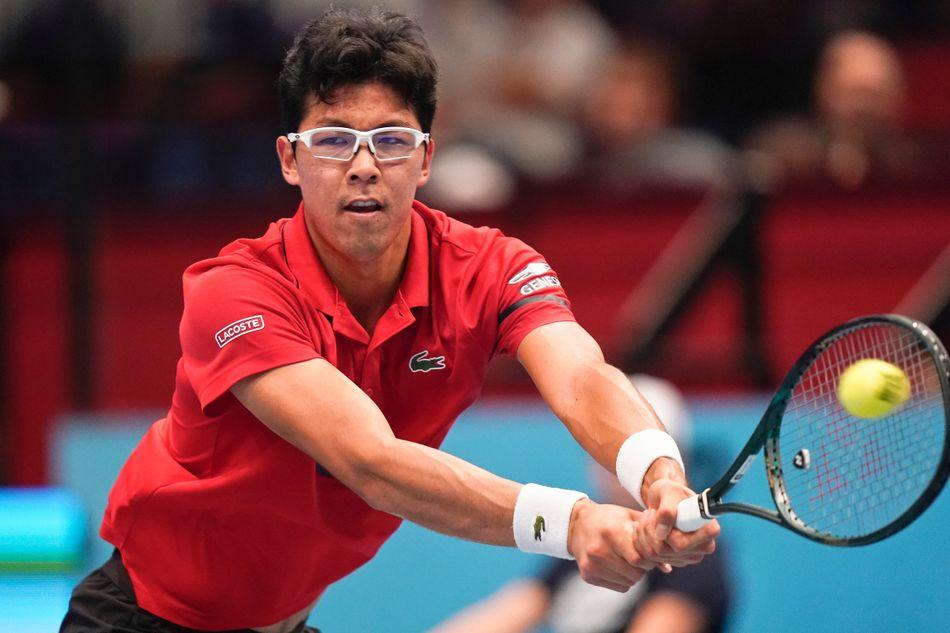 Korean Hyeon Chung stretches for the ball 